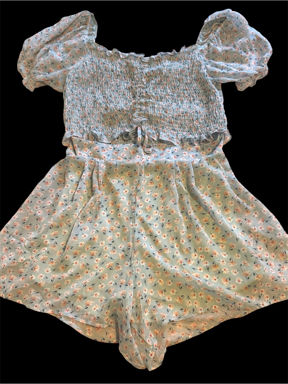 Blashe boutique Smocked Puff-Sleeve Floral Womens Romper cottagecore sz L
